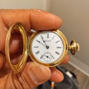 Gold  Pocket Watch Pendant Necklace with White Dial Gold Doesn't workCollectabl